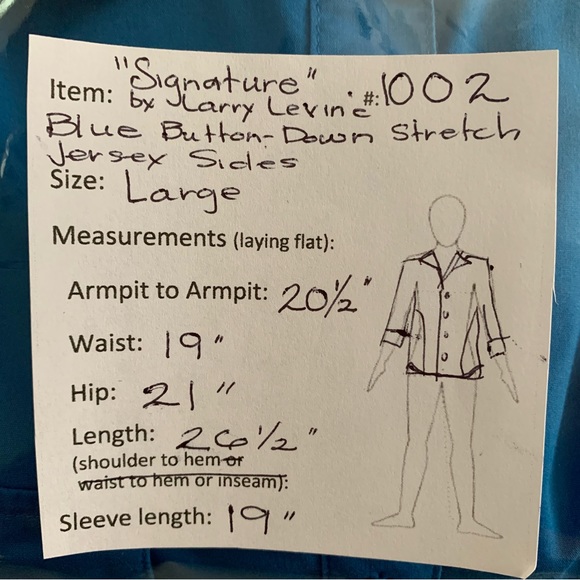 🔥5/$20🔥 “Signature by Larry Levine” Blue Button-Down Stretch Jersey Sides L - Picture 6 of 7